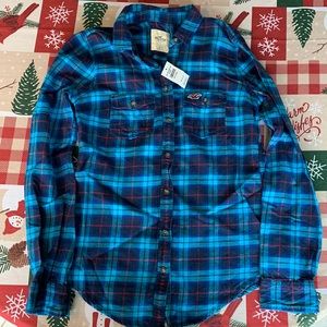 Blue Plaid Hollister Flannel Button Down Shirt